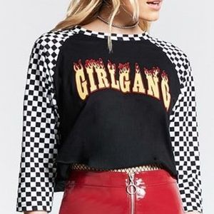Forever 21 “Girl Gang” Checkered Top